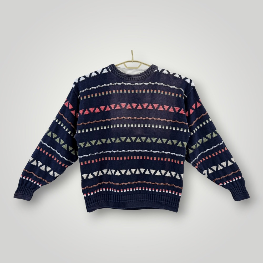 Vintage Jantzen Men XL Sweater Navy Blue Geometric Fair Isle Made in USA M208